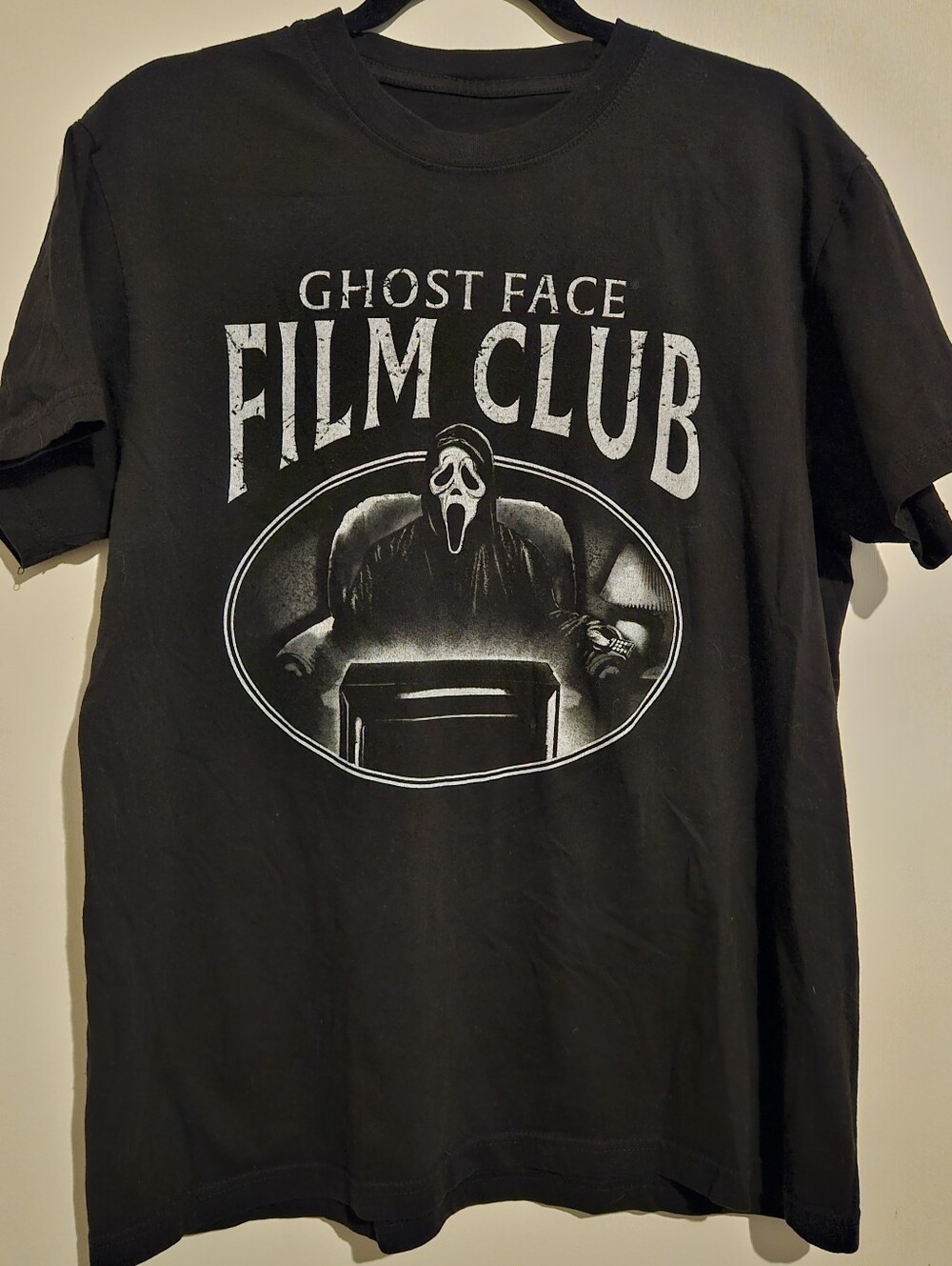 Ghost Face Film Club Graphic Tee Womens Large Black Horror Movie Scream Shirt